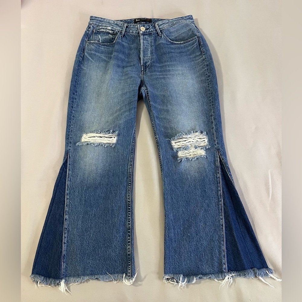 3x1 NYC Womens Denim High Rise Medium Wash Flare Jeans Blue Size 30 Button‎ Fly